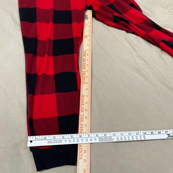 Old Navy Women's XL One-Piece Hooded Pajama Black Red Plaid Flannel Zip Front - Picture 11 of 13